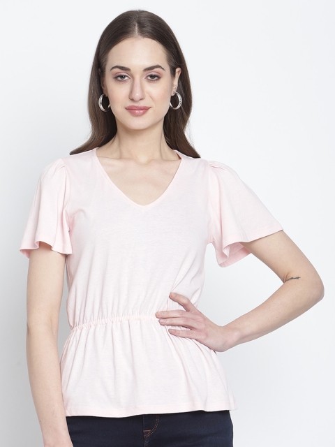 

Rute Women Beige V-Neck Pure Cotton T-shirt