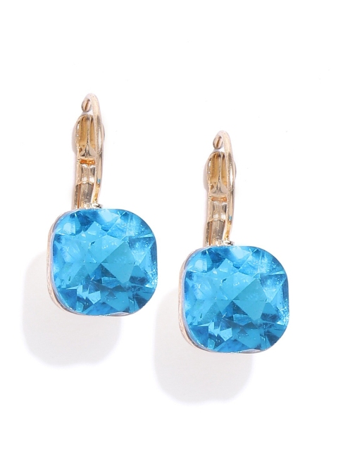

YouBella Blue & Gold-Plated Stone-Studded Square Drop Earrings