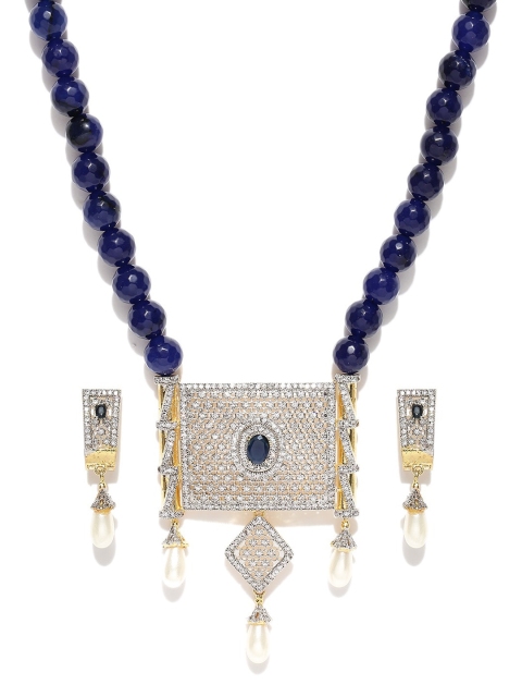 

YouBella Gold-Plated Navy Blue American Diamond-Studded Jewellery Set