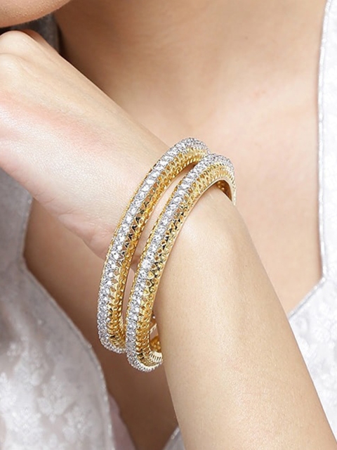 

YouBella Set of 2 Gold-Plated & White Stone Studded Bangles