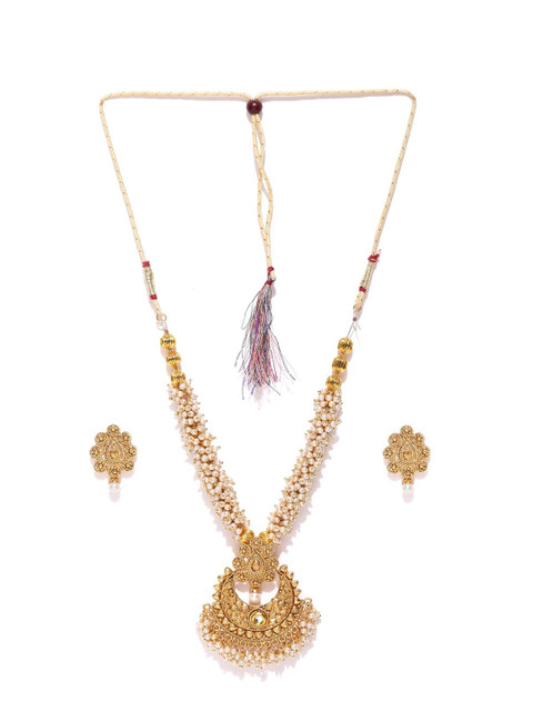 

YouBella Cream-Coloured Gold-Plated Beaded Jewellery Set
