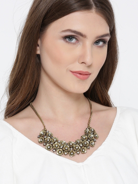 

YouBella Gold-Plated & White Floral Stone Studded Necklace