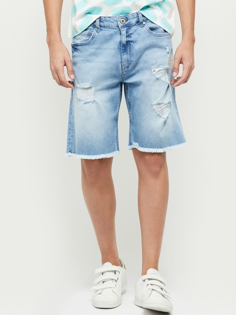 

max Men Blue Washed Denim Shorts