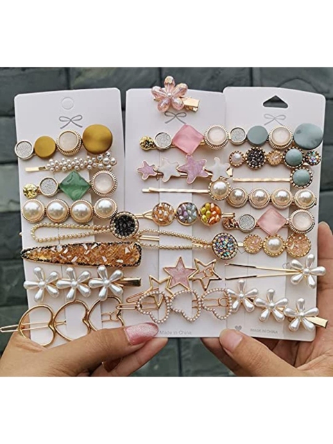 

ANNA CREATIONS Women Set of 24 Gold-Toned & Green Embellished Bobby Pins