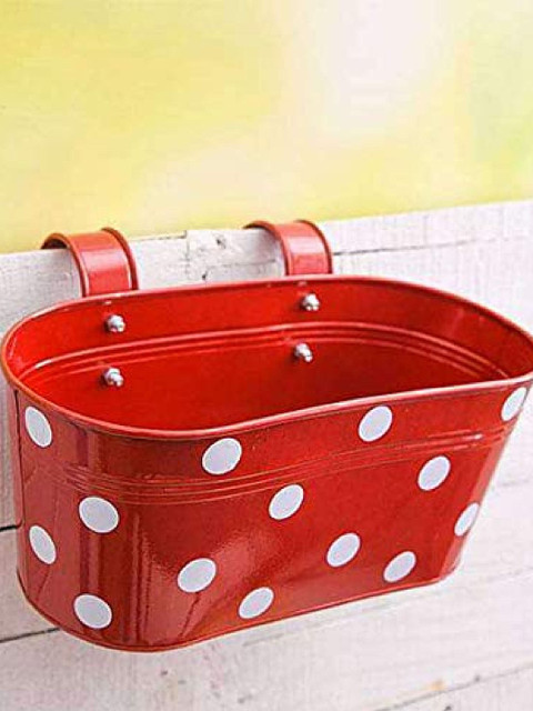 

Leafy Tales Set Of 10 Printed Metal Planters, Red