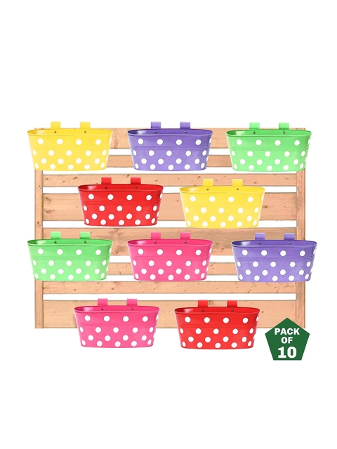 

Leafy Tales Set Of 5 Red & Green Printed Rust-Free Hanging Planter