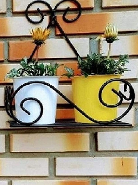 

Leafy Tales Black Solid Iron Plant Holder Stand for wall
