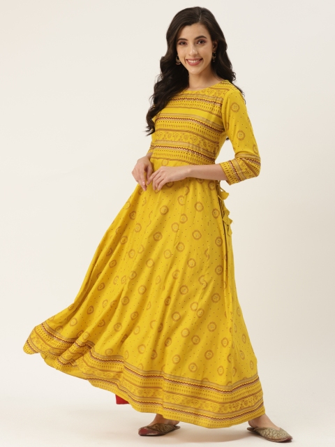 KBZ Women Yellow & Maroon Ethnic Motifs Printed Kurta