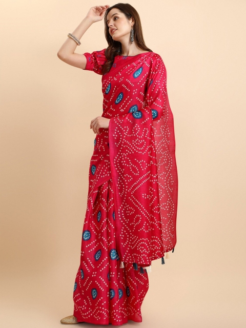 

Sangria Magenta & White Bandhani Saree