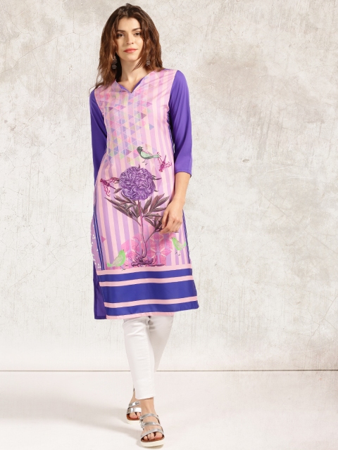 

Anouk Women Purple & Pink Printed Straight Kurta