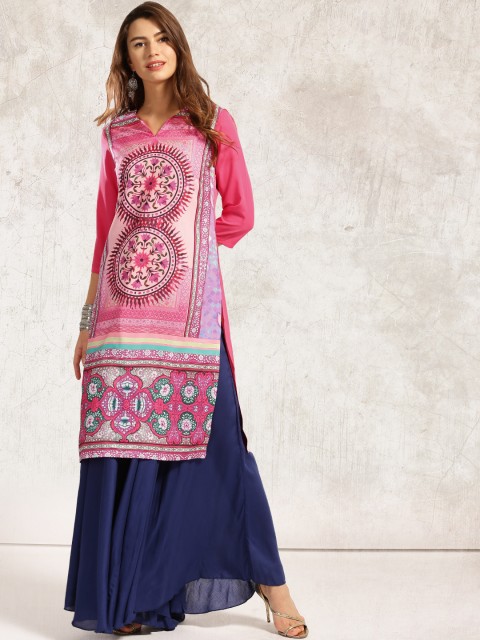 

Anouk Pink Straight Printed Kurta