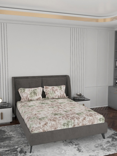 

LABHAM Green & Beige 220 TC King Bedsheet with 2 Pillow Covers