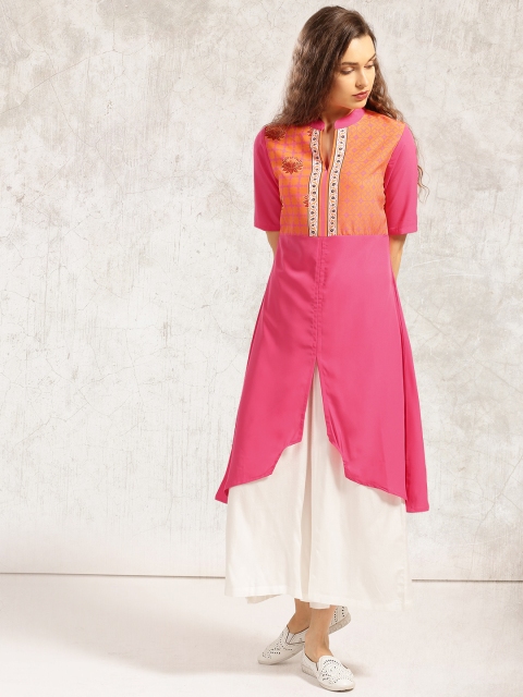 

Anouk Women Pink & Yellow Printed A-Line Kurta