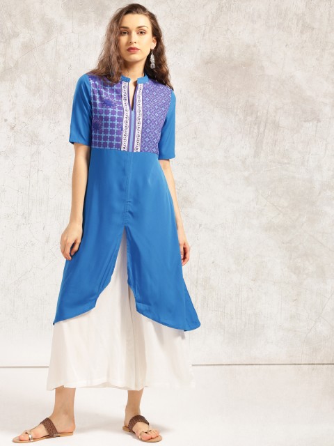 

Anouk Women Blue & Purple Yoke Design A-Line Kurta