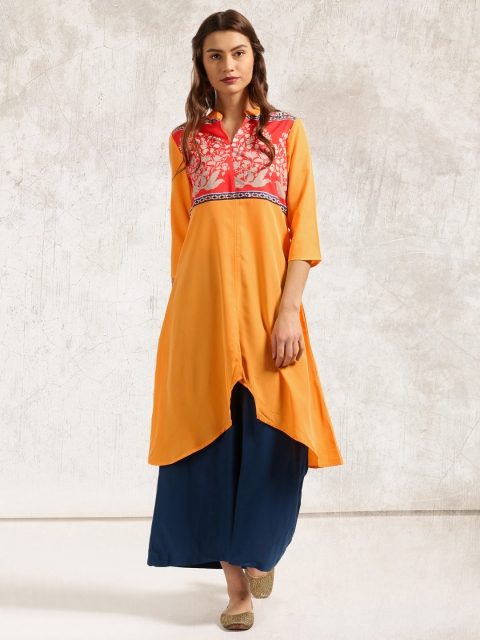 

Anouk Women Orange Yoke Design Asymmetric A-Line Kurta
