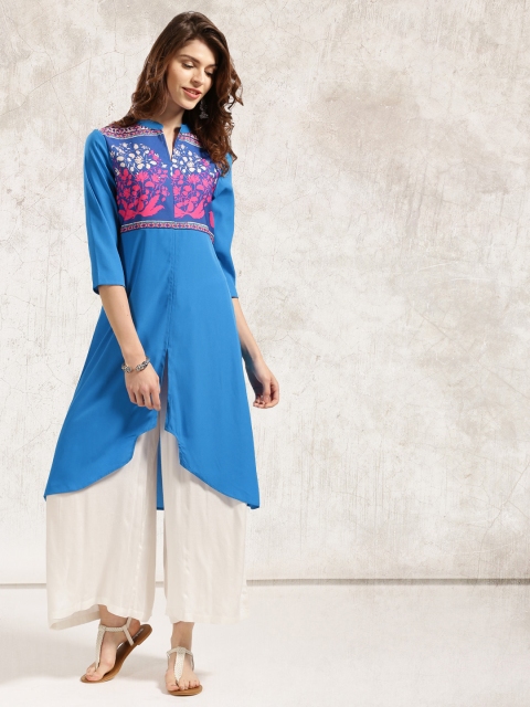 

Anouk Women Blue Yoke Design A-Line Kurta