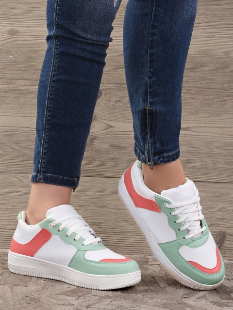 

Mactree Women White Colourblocked PU Sneakers