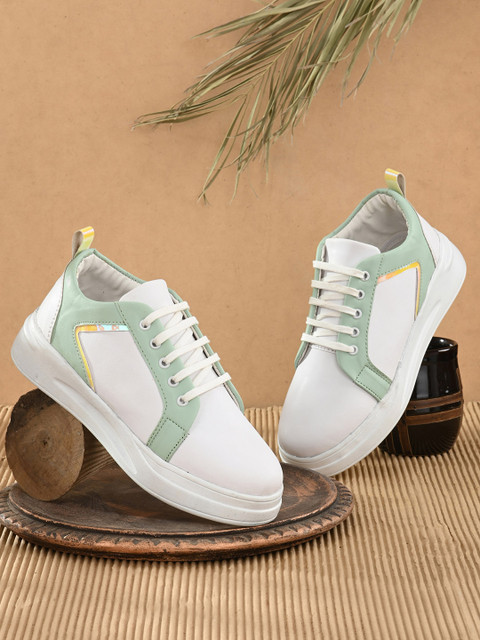 

Mactree Women White Colourblocked PU Sneakers