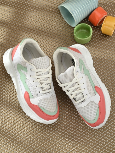 

Mactree Women White & Green Colourblocked Sneakers