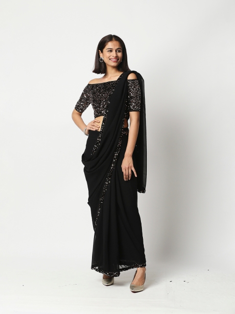 

Ira Soleil Black Sequinned Pure Chiffon Saree