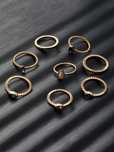 

Accessorize Set Of 8 Gold-Toned & Blue Finger Rings