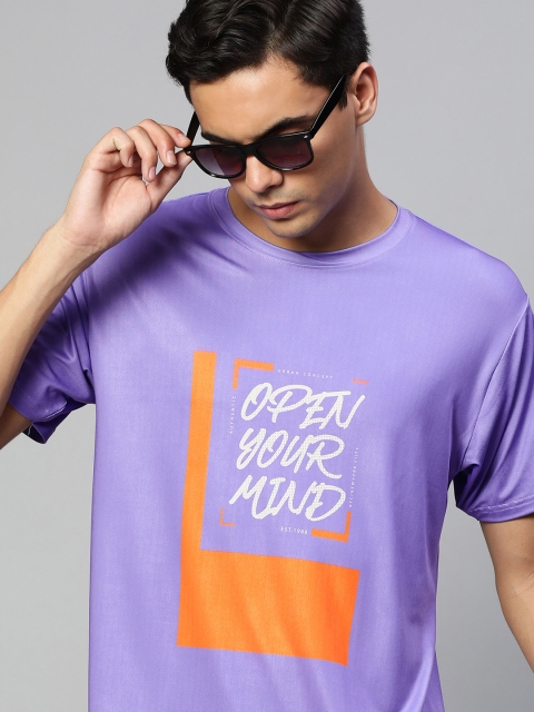 

mezmoda Men Lavender & Orange Graphic Printed Dry-Fit T-shirt
