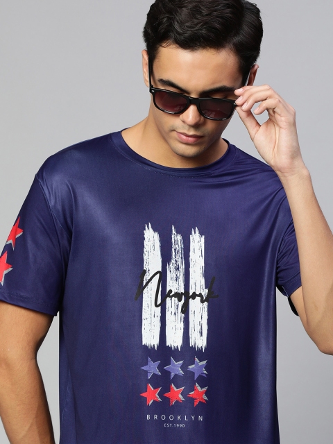 

mezmoda Men Blue Printed Dry-Fit T-shirt