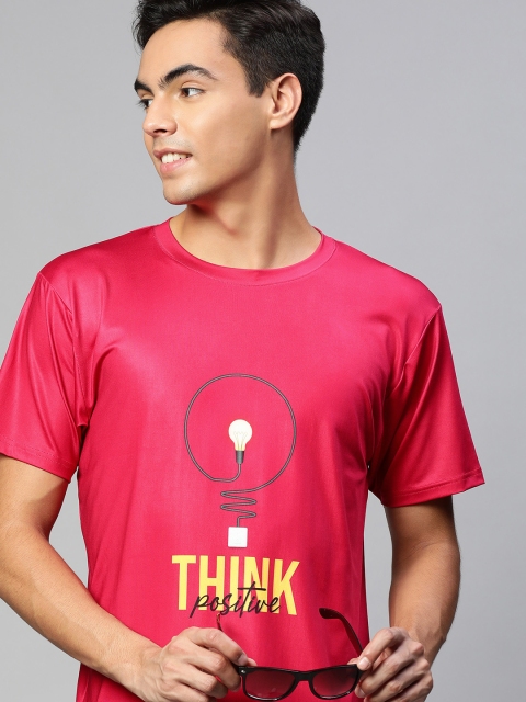 

mezmoda Men Pink & Yellow Graphic Printed Dry-Fit T-shirt