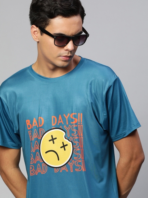 

mezmoda Men Blue & Yellow Graphic Printed Dry-Fit T-shirt