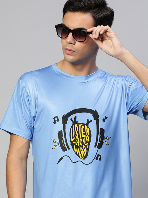 

mezmoda Men Blue Printed Dry-Fit T-shirt