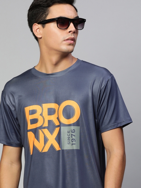 

mezmoda Men Navy Blue & Yellow Typography Printed Dry-Fit T-shirt