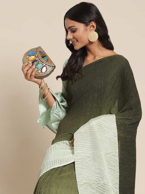 

Tikhi Imli Green Ombre Accordion Pleated Poly Crepe Saree