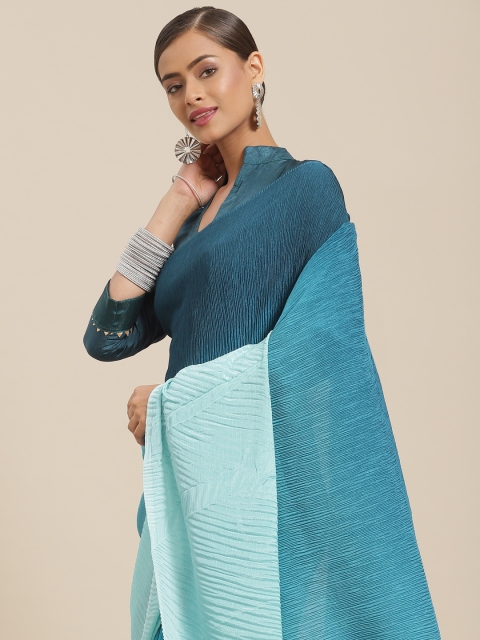

Tikhi Imli Teal Blue Ombre Accordion Pleated Poly Crepe Saree