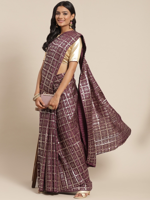 

Tikhi Imli Burgundy & Golden Ethnic Motifs Accordion Pleated Poly Silk Saree