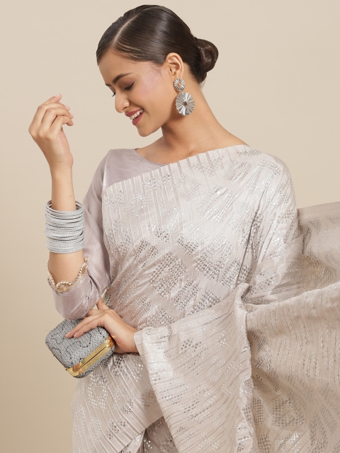 

Tikhi Imli Grey Printed Accordion Pleated Poly Silk Saree