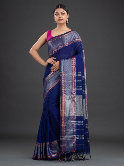 

Arhi Women Blue Solid Hand woven Pure Cotton Sarees