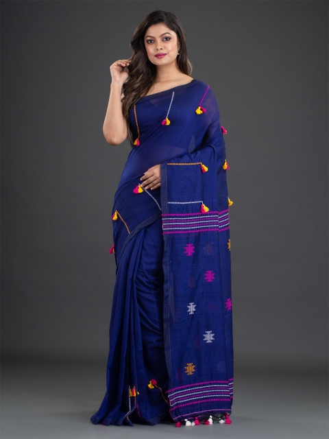 

Arhi Navy Blue & White Hand woven Pure Cotton Saree