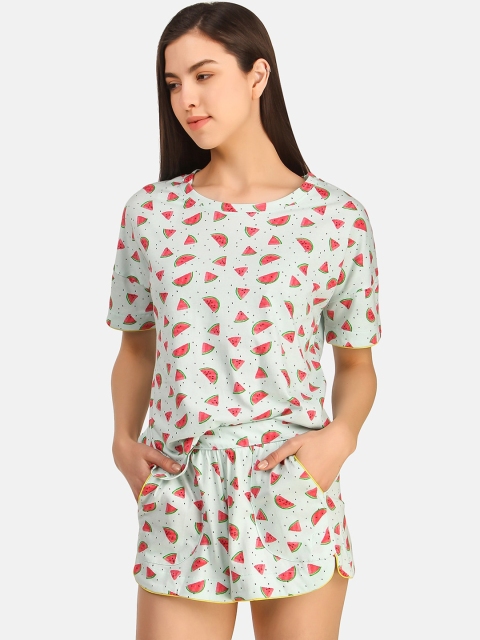 

Masha Women Green & Red Printed Cotton Night suit