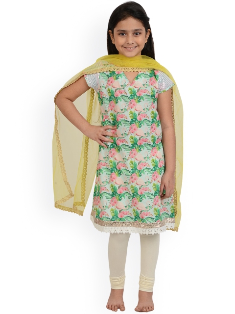 

frangipani Girls Multicoloured Printed Pure Cotton Kurta with Churidar & With Dupatta, Multi