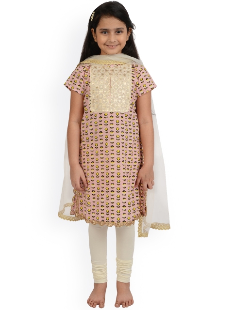 

frangipani Girls Multicoloured Printed Pure Cotton Kurta with Churidar & With Dupatta, Multi