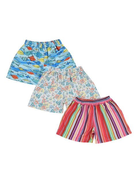 

K&U Girls Multicoloured Floral Striped Shorts, Multi