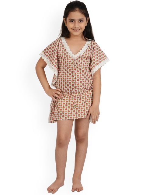 

frangipani Girls Orange Floral Printed Cotton Cover-Up Swimwear Dress