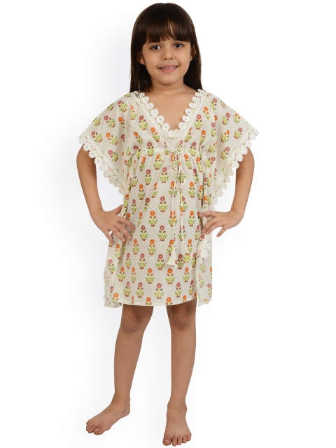 

frangipani Girls White & Orange Printed Pure Cotton Swimwear