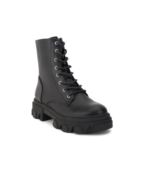 

FOREVER 21 women Black Solid Lace-Up High Top Boots