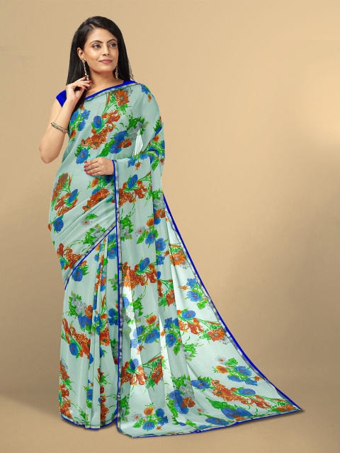 

Kalamandir Grey & Blue Floral Zari Pure Georgette Saree