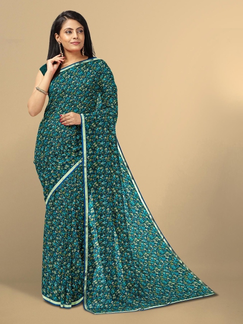 

Kalamandir Navy Blue & Green Floral Silk Blend Saree
