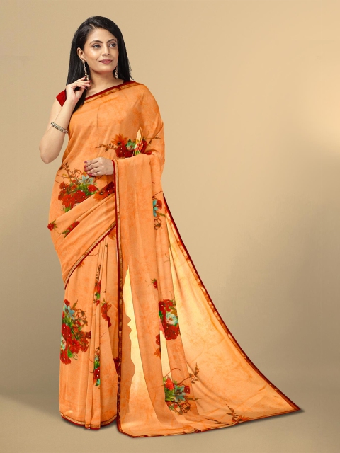 

Kalamandir Orange & Maroon Floral Pure Georgette Saree