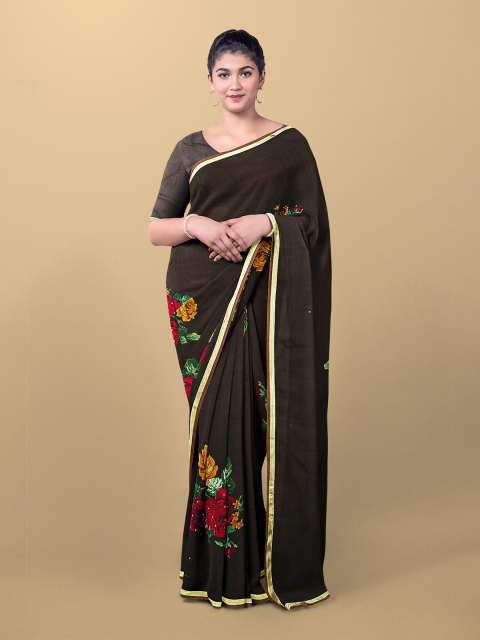 

Kalamandir Coffee Brown & Red Floral Pure Georgette Saree