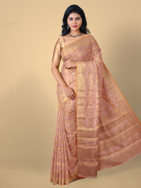 

Kalamandir Pink & Gold-Toned Floral Silk Blend Saree