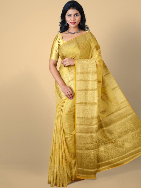 

Kalamandir Yellow & Gold-Toned Ethnic Motifs Zari Silk Blend Saree